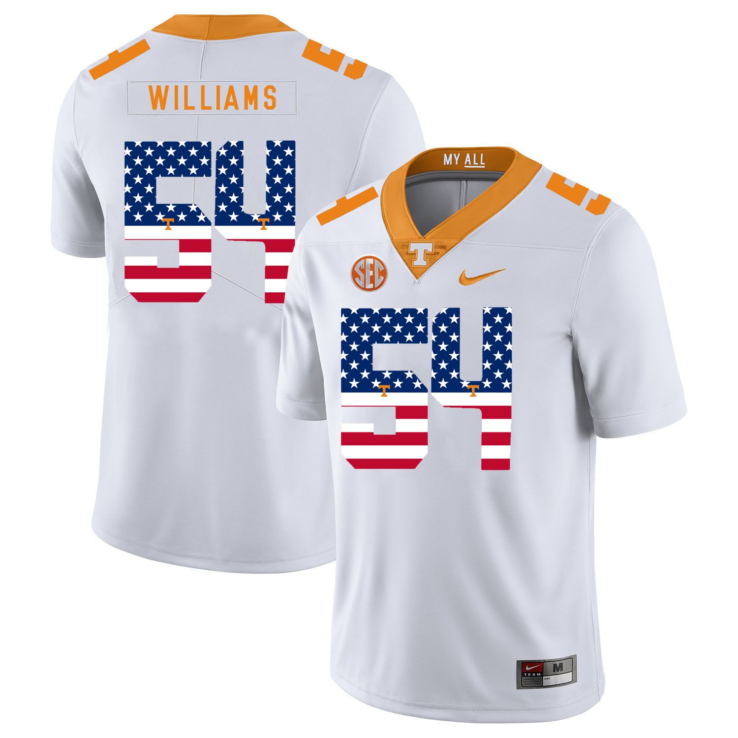 Men Tennessee Volunteers #54 Willians White Flag Customized NCAA Jerseys